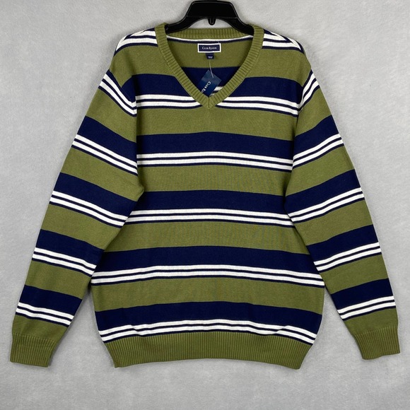 Club Room Men's Large Striped Long Sleeve V-Neck Sweater Pine Brook NEW - Picture 2 of 10